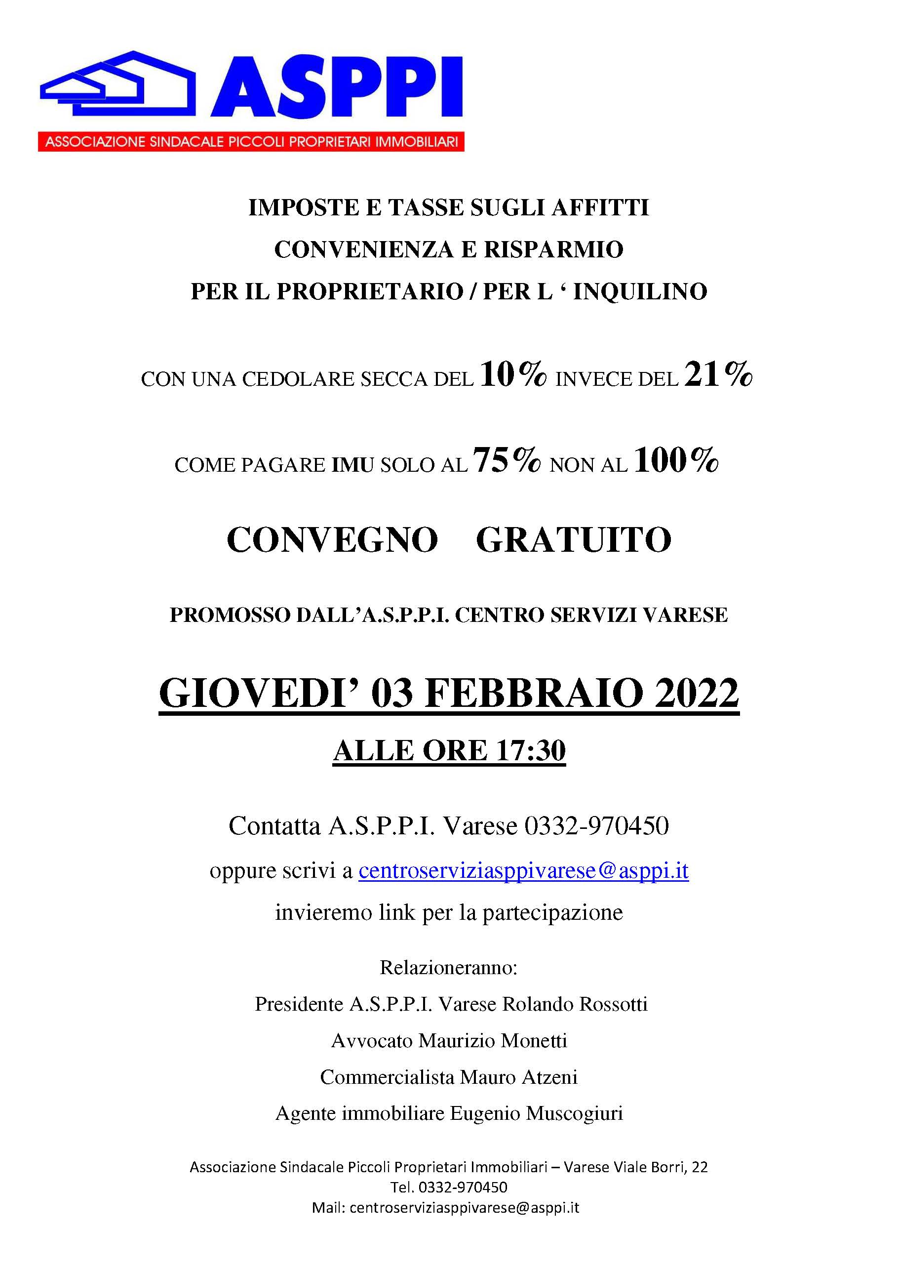 ASPPI – Centro Servizi Varese: Convegno – Imposte e tasse sugli affitti