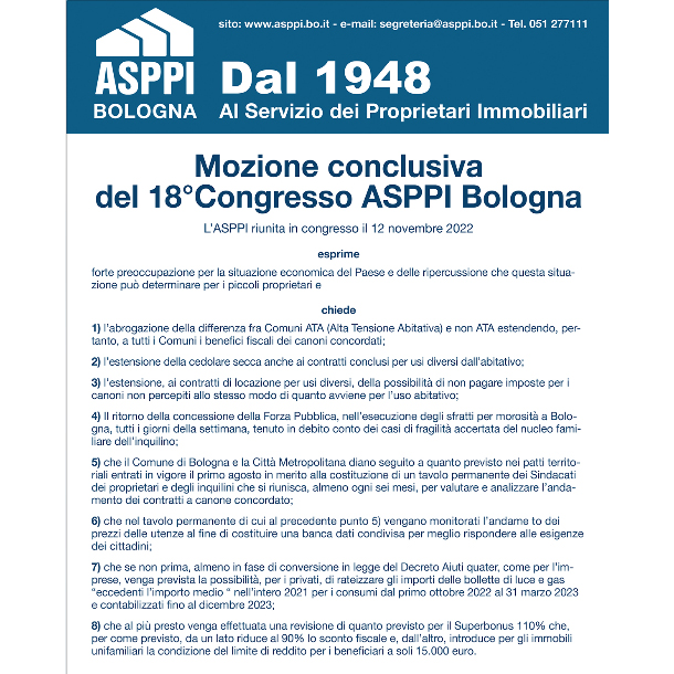 Mozione conclusiva del 18°Congresso ASPPI Bologna