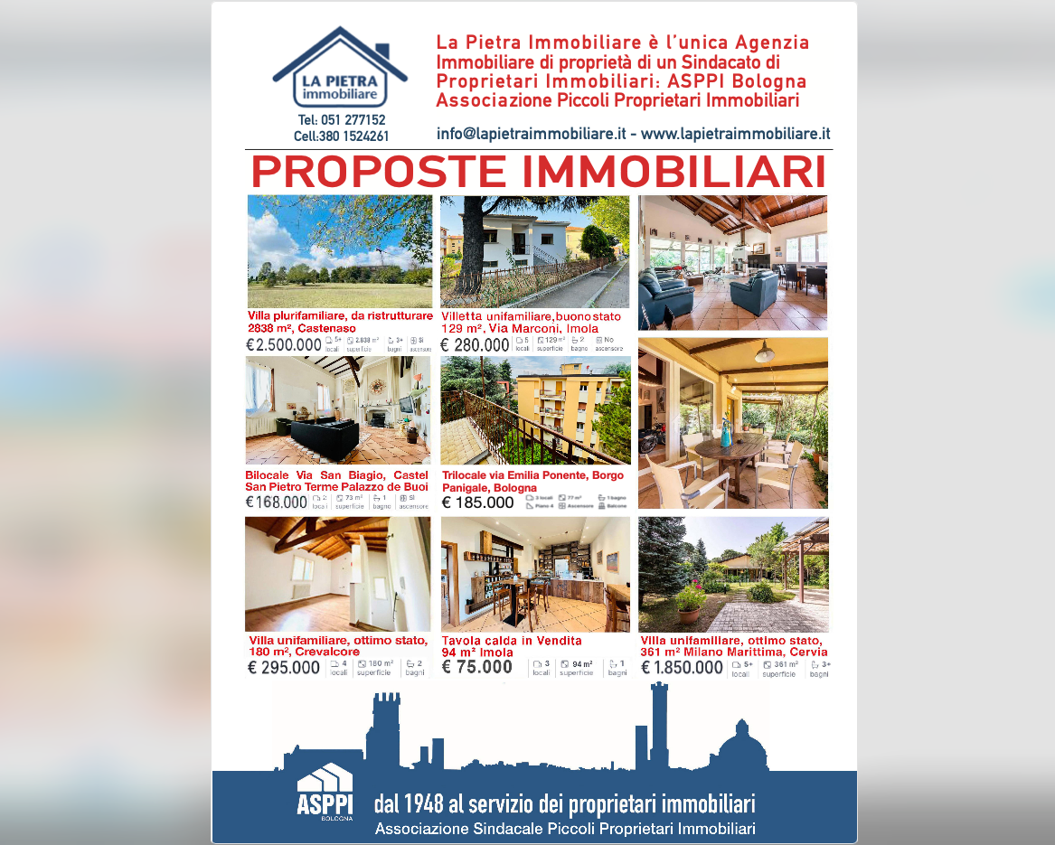 Proposte Immobiliari 25 agosto 2024 (a cura della Pietra Immobiliare di ASPPI)