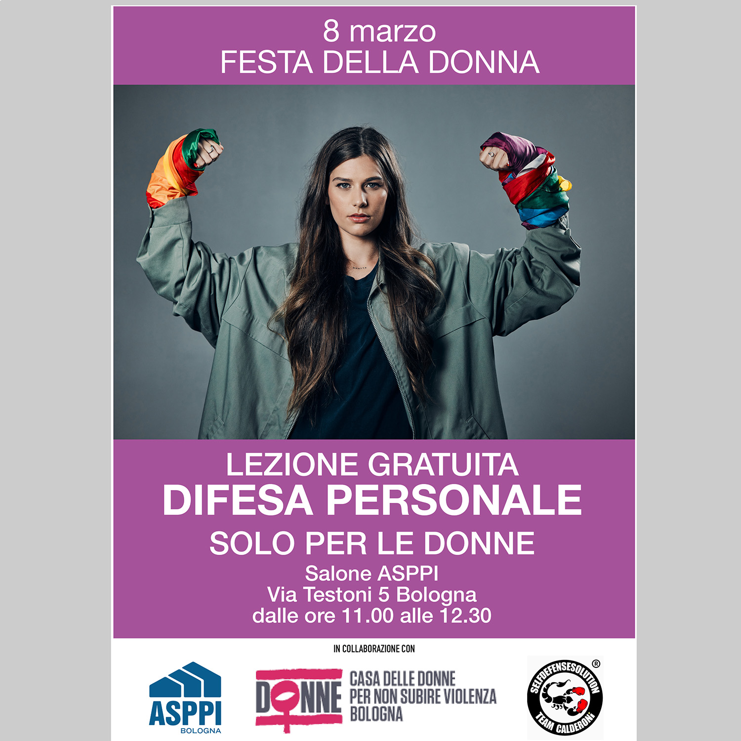 8 MARZO FESTA DELLA DONNA. Lezione GRATUITA difesa personale per sole donne nella sede ASPPI di  Via Testoni 5